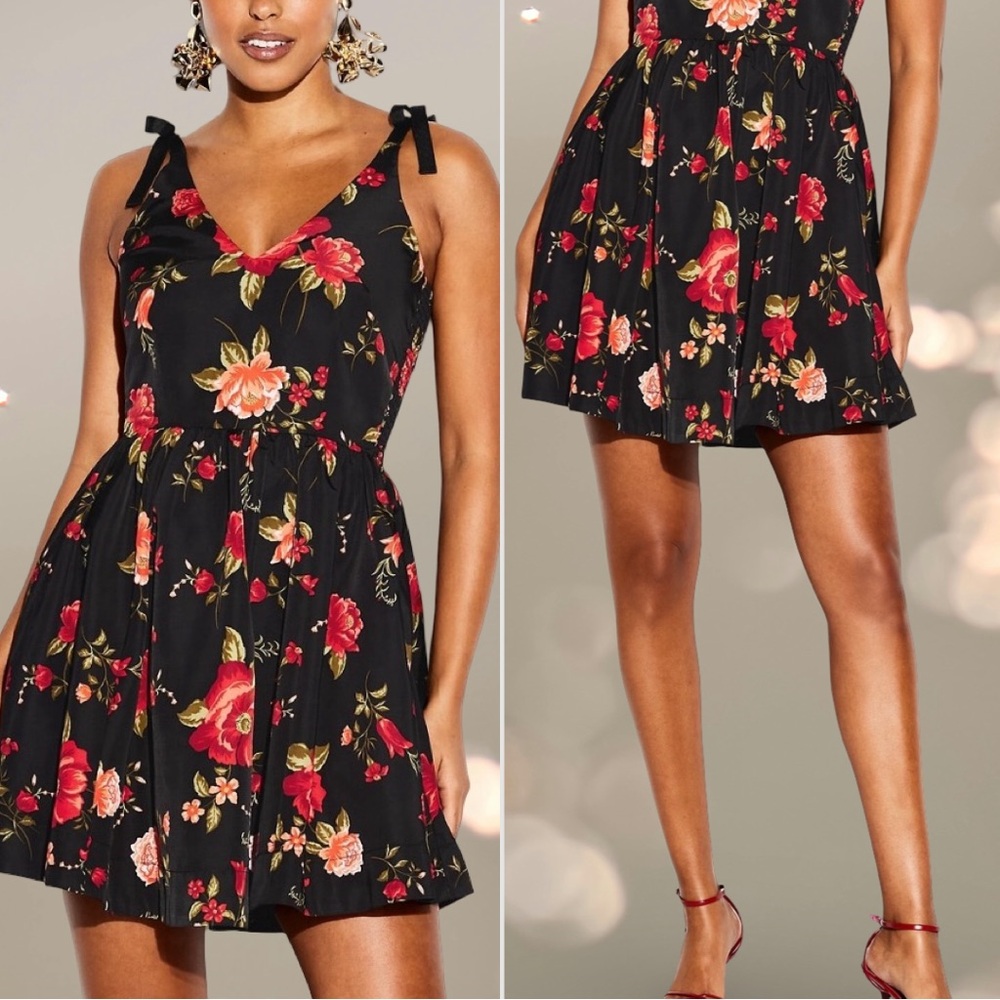 NWTS🌹THE OCCASION XL🌹BLACK ROSE TAFFETA FIT & FLARE SWING DRESS BACK ZIP CLOSURE - Picture 5 of 16